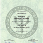 Certificate of psychotherapist Urszula Przybyś-latarska